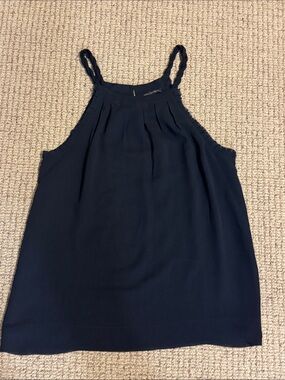 Sleeveless Navy Silk Halter Top